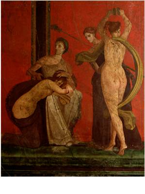 Бичуемая девушка и вакханка. Фрагмент фрески виллы Мистерий. Помпеи.