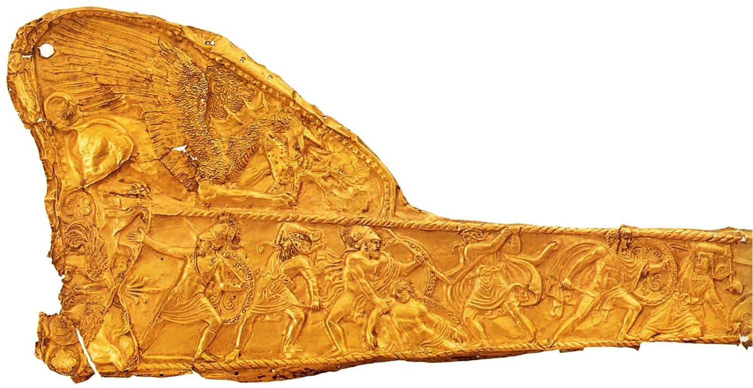 Ножны. Фрагмент. Кон. 5 – нач. 4 в. до н.э. Золото, чеканка. Эрмитаж.