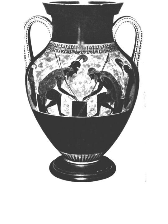 Роспись чернофигурной амфоры. Ахилл и Аякс, играющие в кости. 540-530 гг.