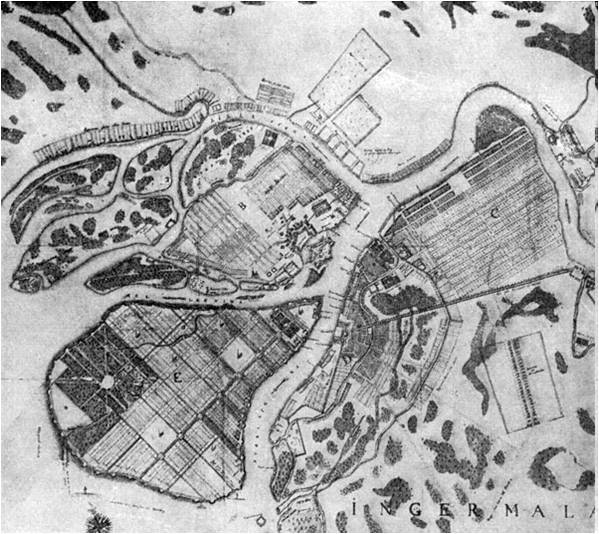 К. Ф. Койе. План Петербурга, 1721 г. Швеция, Королевский военный архив. 