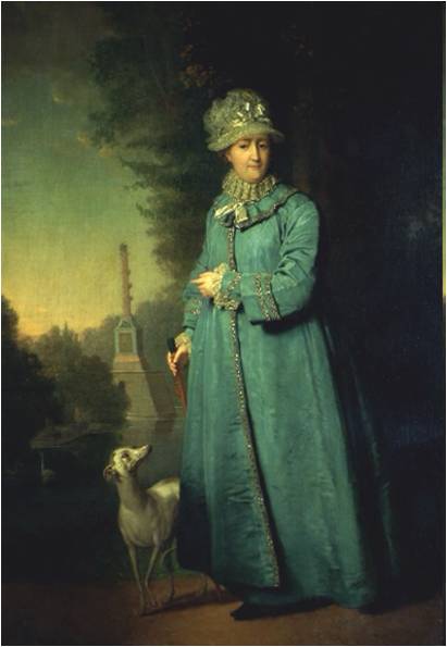 Екатерина II на прогулке в Царскосельском парке